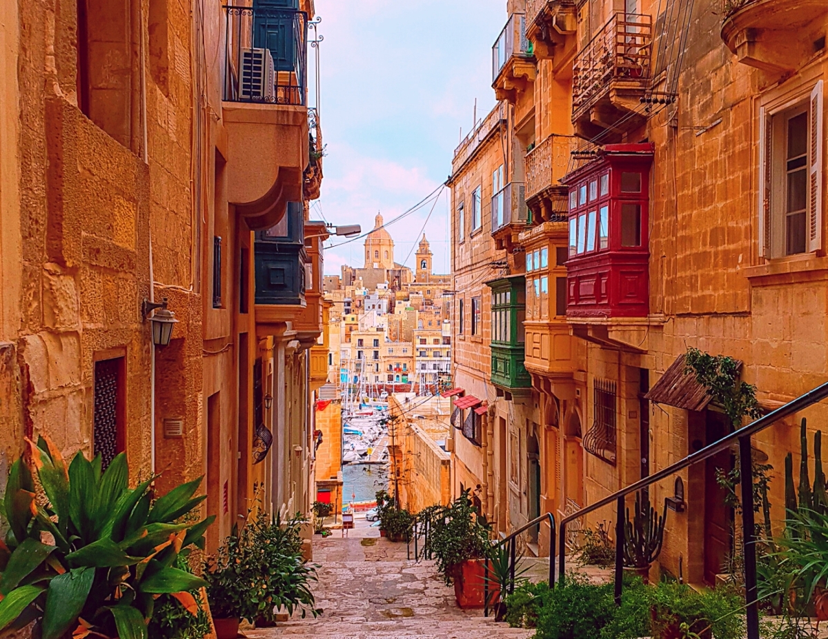Maltese balconies, overlooking Senglea, Three Cities, Malta